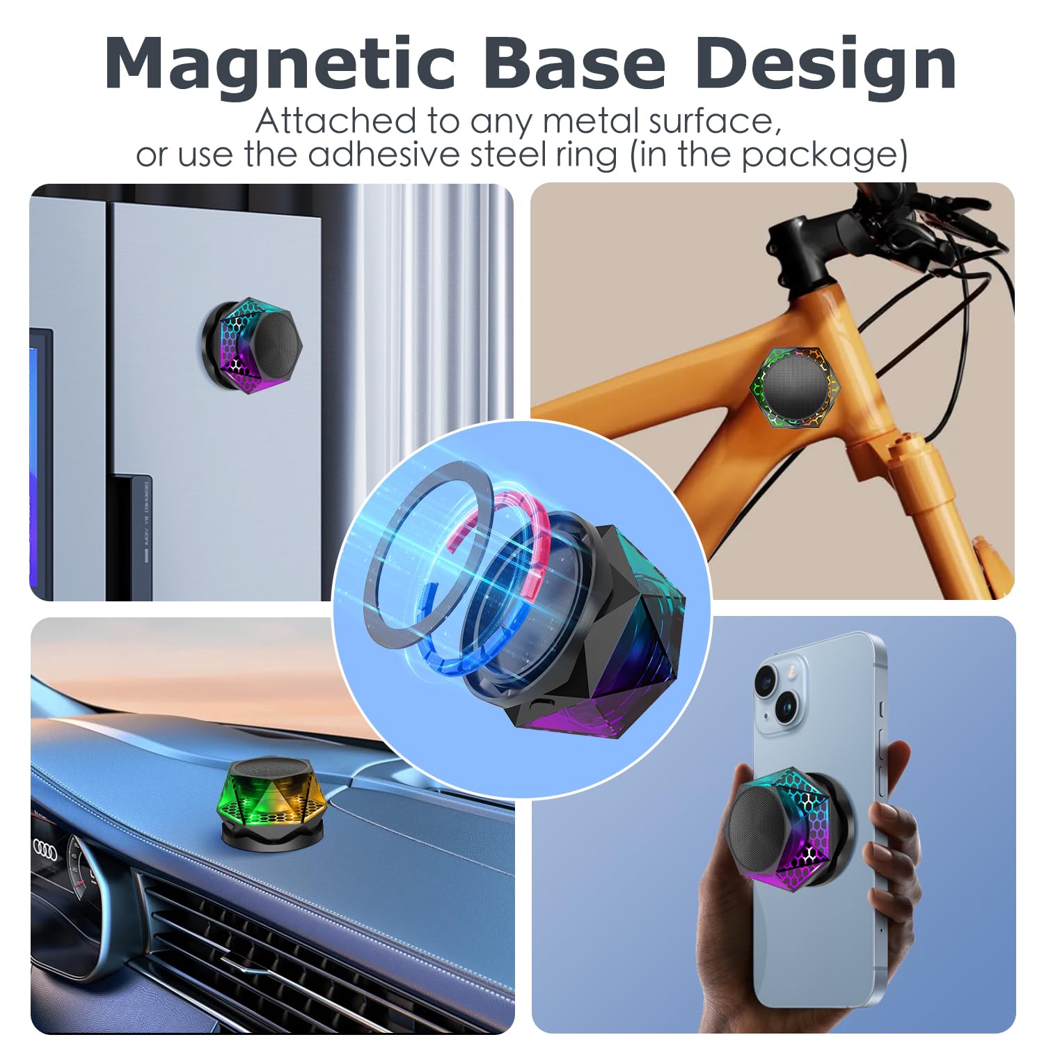 Mini Magnetic Bluetooth Speaker with RGB Lights - Portable Diamond  Wireless Speaker, Phone Stand & TWS Pairing for IPhone/Android