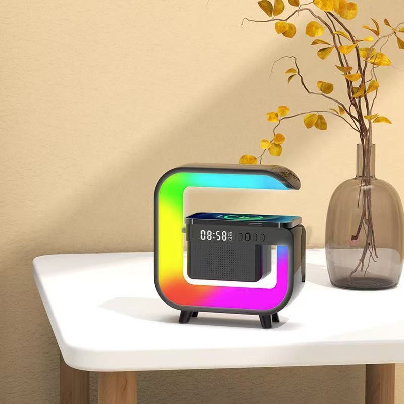 RGB Light Wireless Charger Stand Pad Multi Bluetooth 5.3 Speaker FM Alarm Clorck For Fast Charging Station Bluetooth Speaker for Smartphone
