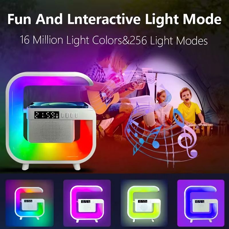 RGB Light Wireless Charger Stand Pad Multi Bluetooth 5.3 Speaker FM Alarm Clorck For Fast Charging Station Bluetooth Speaker for Smartphone