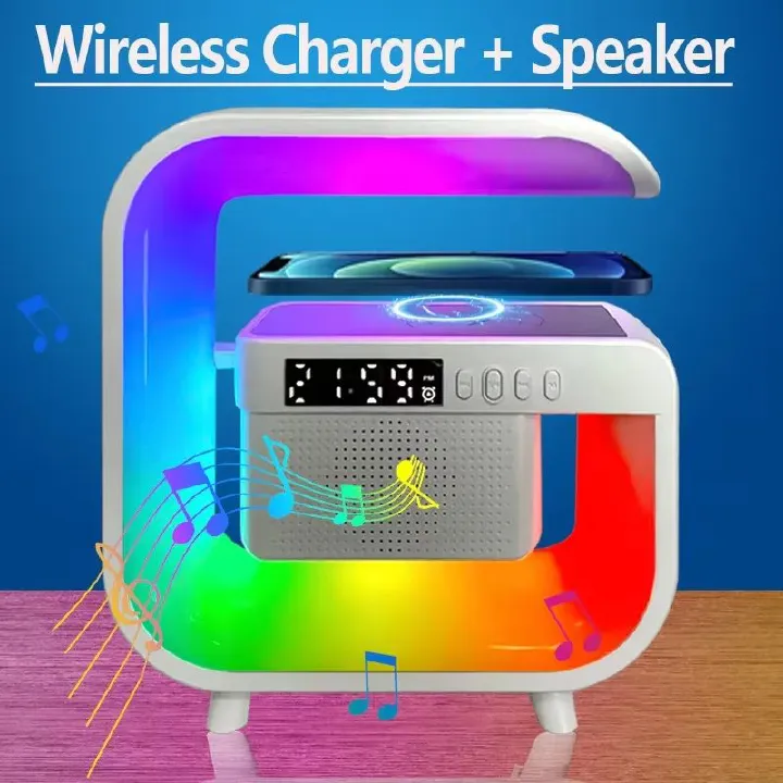 RGB Light Wireless Charger Stand Pad Multi Bluetooth 5.3 Speaker FM Alarm Clorck For Fast Charging Station Bluetooth Speaker for Smartphone