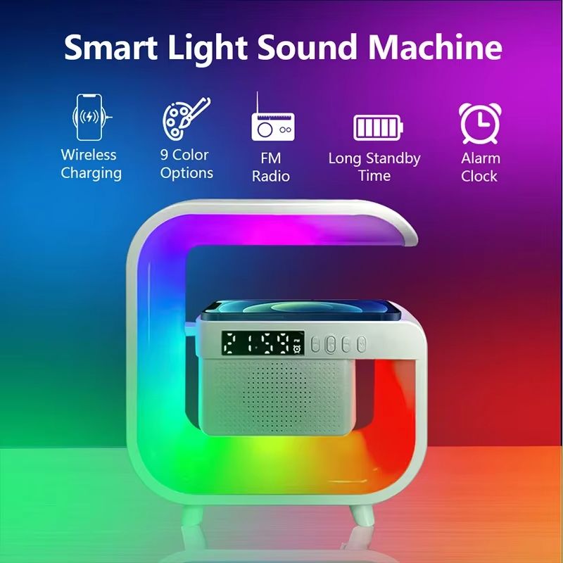 RGB Light Wireless Charger Stand Pad Multi Bluetooth 5.3 Speaker FM Alarm Clorck For Fast Charging Station Bluetooth Speaker for Smartphone