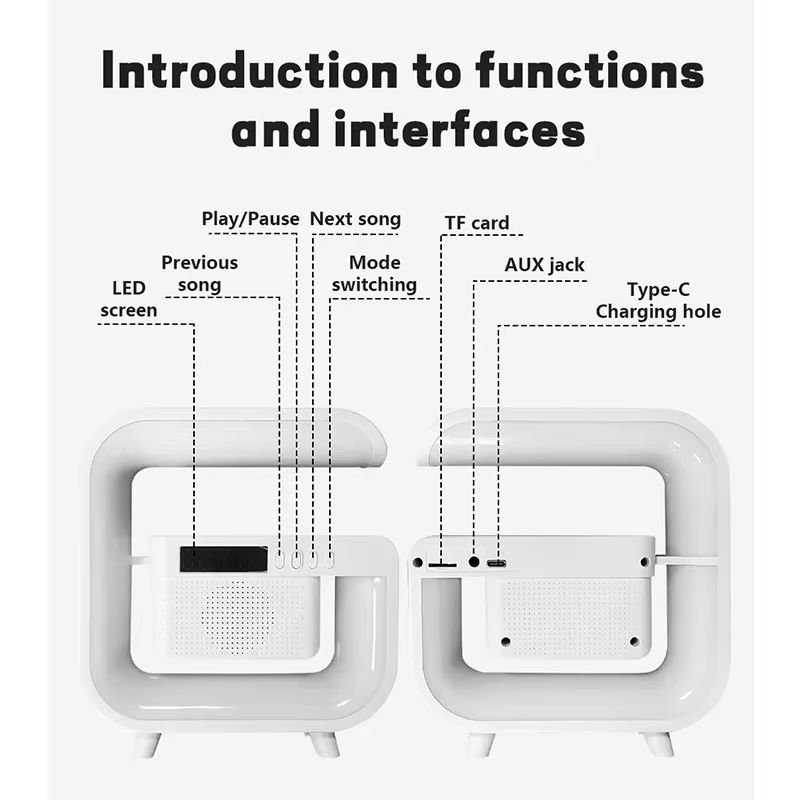 RGB Light Wireless Charger Stand Pad Multi Bluetooth 5.3 Speaker FM Alarm Clorck For Fast Charging Station Bluetooth Speaker for Smartphone