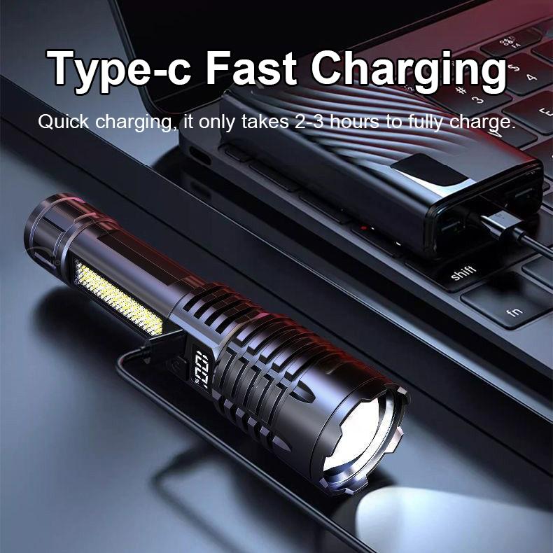 New Rechargeable LED Flashlight Portable Waterproof Emergency Torch Telescopic Zoom Camping Adventure Lamp Carry Working Light