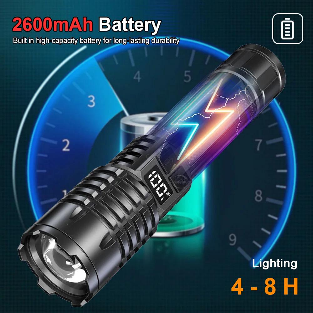 New Rechargeable LED Flashlight Portable Waterproof Emergency Torch Telescopic Zoom Camping Adventure Lamp Carry Working Light