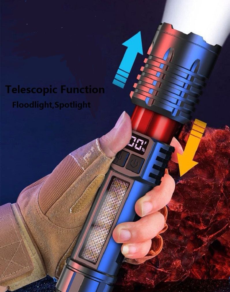 New Rechargeable LED Flashlight Portable Waterproof Emergency Torch Telescopic Zoom Camping Adventure Lamp Carry Working Light