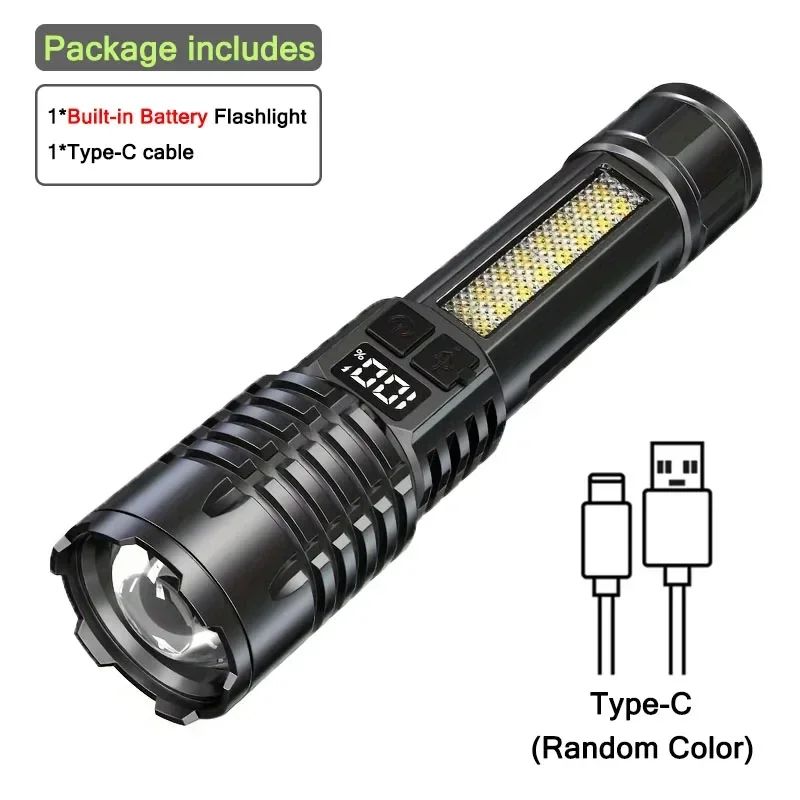 New Rechargeable LED Flashlight Portable Waterproof Emergency Torch Telescopic Zoom Camping Adventure Lamp Carry Working Light