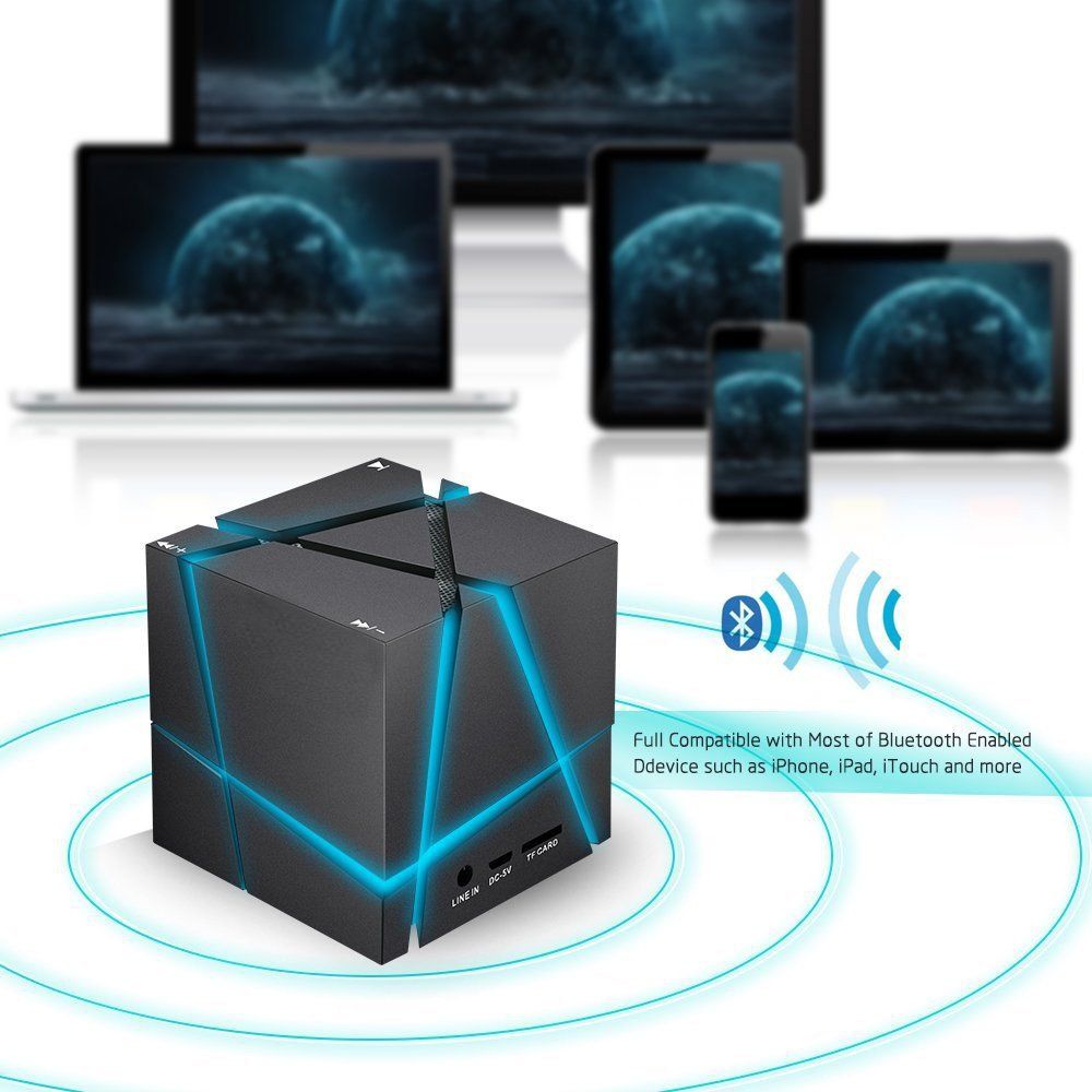 Bluetooth Speakers with Colorful LED Light, Mini Portable Wireless Cube Stereo Speaker Magic Music Player Hand Free Outdoor for iPhone Samsung MP3 MP4 Player Tablet Laptop Computer Speaker