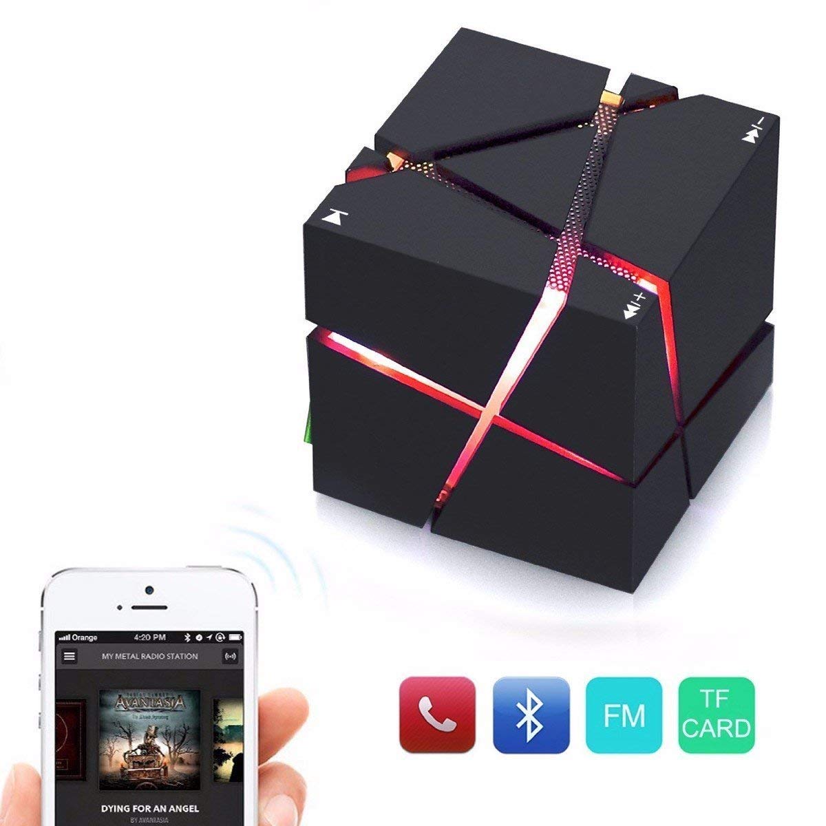 Bluetooth Speakers with Colorful LED Light, Mini Portable Wireless Cube Stereo Speaker Magic Music Player Hand Free Outdoor for iPhone Samsung MP3 MP4 Player Tablet Laptop Computer Speaker