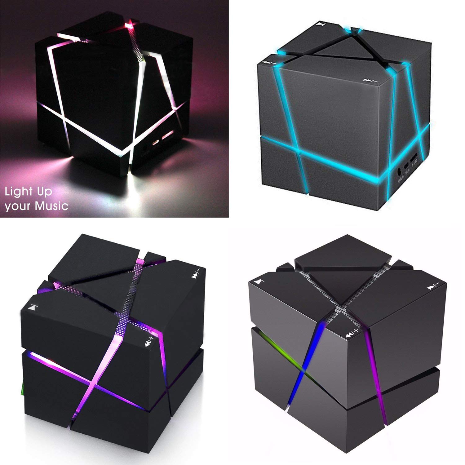 Bluetooth Speakers with Colorful LED Light, Mini Portable Wireless Cube Stereo Speaker Magic Music Player Hand Free Outdoor for iPhone Samsung MP3 MP4 Player Tablet Laptop Computer Speaker