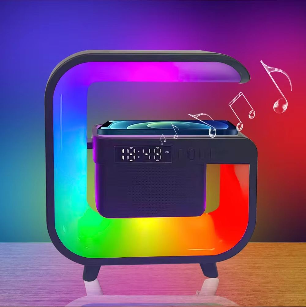 RGB Light Wireless Charger Stand Pad Multi Bluetooth 5.3 Speaker FM Alarm Clorck For Fast Charging Station Bluetooth Speaker for Smartphone