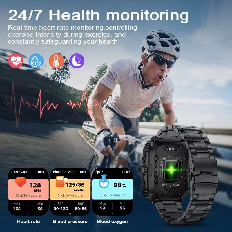 Sport Smart Watch For Men 1.96 Screen Blood Oxygen Bluetooth Call Watch 100+Sport Waterproof Smartwatch Men Watches
