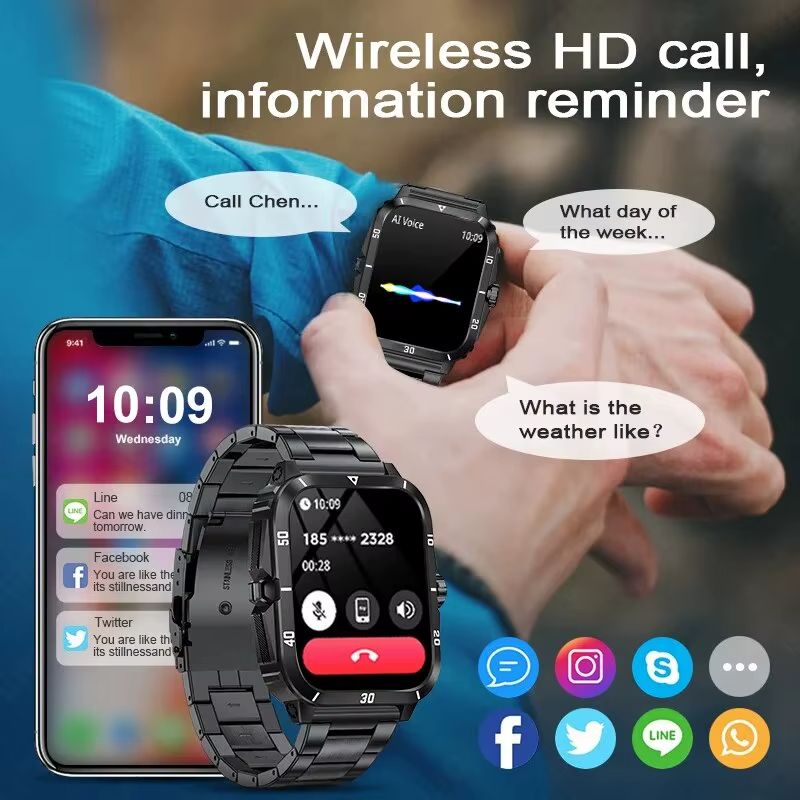 Sport Smart Watch For Men 1.96 Screen Blood Oxygen Bluetooth Call Watch 100+Sport Waterproof Smartwatch Men Watches