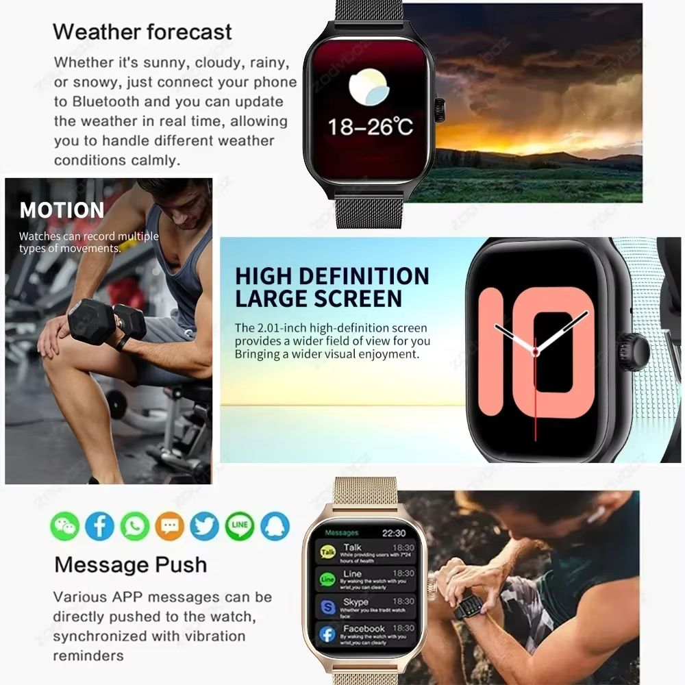 2025 Bluetooth Answer Call Smart Watch Men 1.73 inch Full Touch Fitness Tracker Waterproof Sport Smartwatch Women