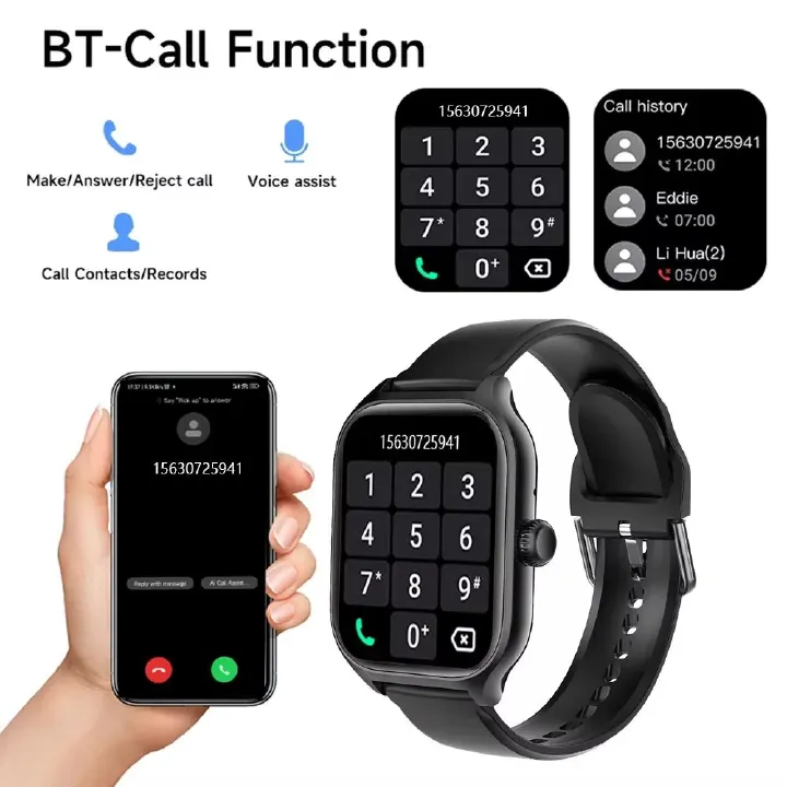 2025 Bluetooth Answer Call Smart Watch Men 1.73 inch Full Touch Fitness Tracker Waterproof Sport Smartwatch Women