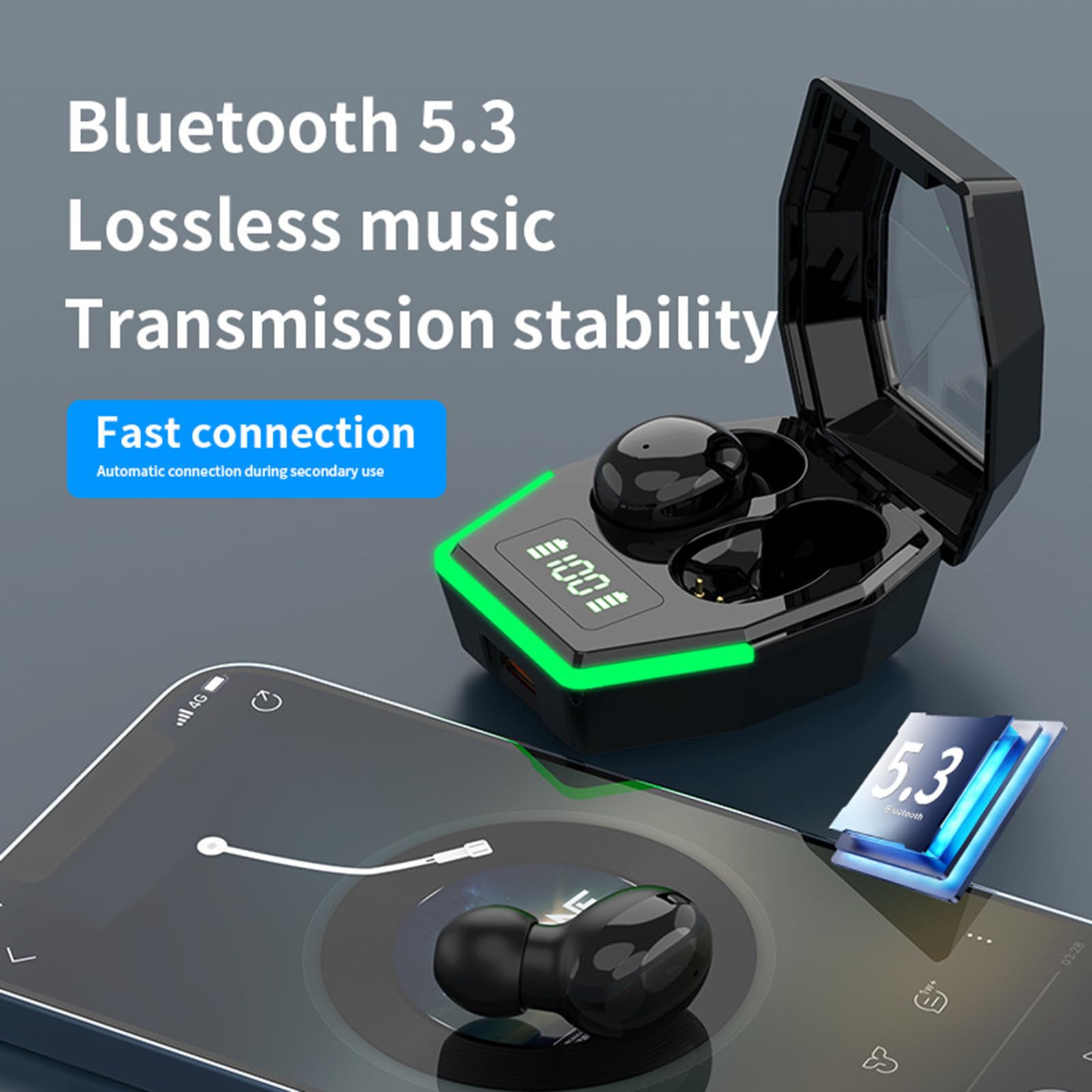 Bluetooth Earphone in-Ear Earpods LED Digital Display Long Life Portable Earphones With Translucent Charging Case Bluetooth 5.3