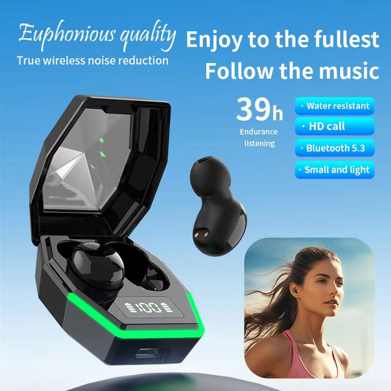 Bluetooth Earphone in-Ear Earpods LED Digital Display Long Life Portable Earphones With Translucent Charging Case Bluetooth 5.3