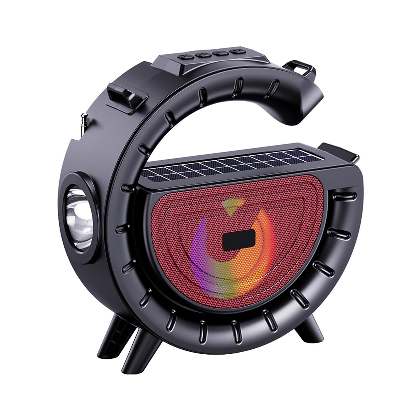 Solar Bluetooth Speaker, G-Shape Portable Radio Speaker Support/FM Radio/TF Card, 1200mAh Battery Powered Wireless Speakers with LED Lights for Outdoor Indoor Party, Flashlight,amping, Hiking, Cycling