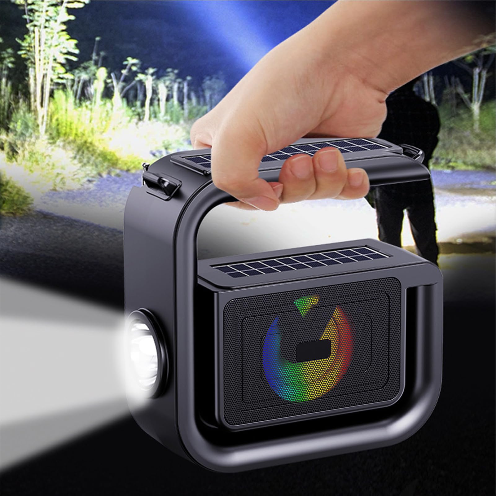 Solar Bluetooth Speaker - 5.3 Wireless Solar Charging Strong Flashlight Outdoor Speaker | HiFi Quality Sound Built-in Big G-Shaped Handle Outdoor Speaker, for Camping, Pool