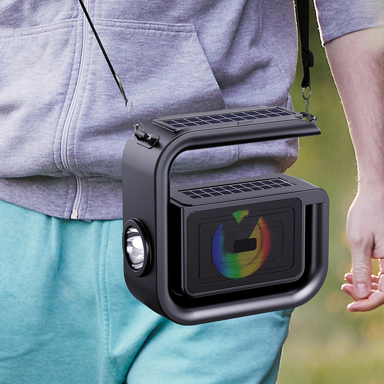 Solar Bluetooth Speaker - 5.3 Wireless Solar Charging Strong Flashlight Outdoor Speaker | HiFi Quality Sound Built-in Big G-Shaped Handle Outdoor Speaker, for Camping, Pool