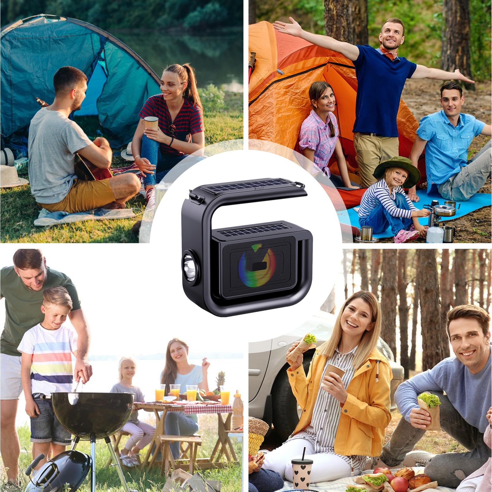 Solar Bluetooth Speaker - 5.3 Wireless Solar Charging Strong Flashlight Outdoor Speaker | HiFi Quality Sound Built-in Big G-Shaped Handle Outdoor Speaker, for Camping, Pool