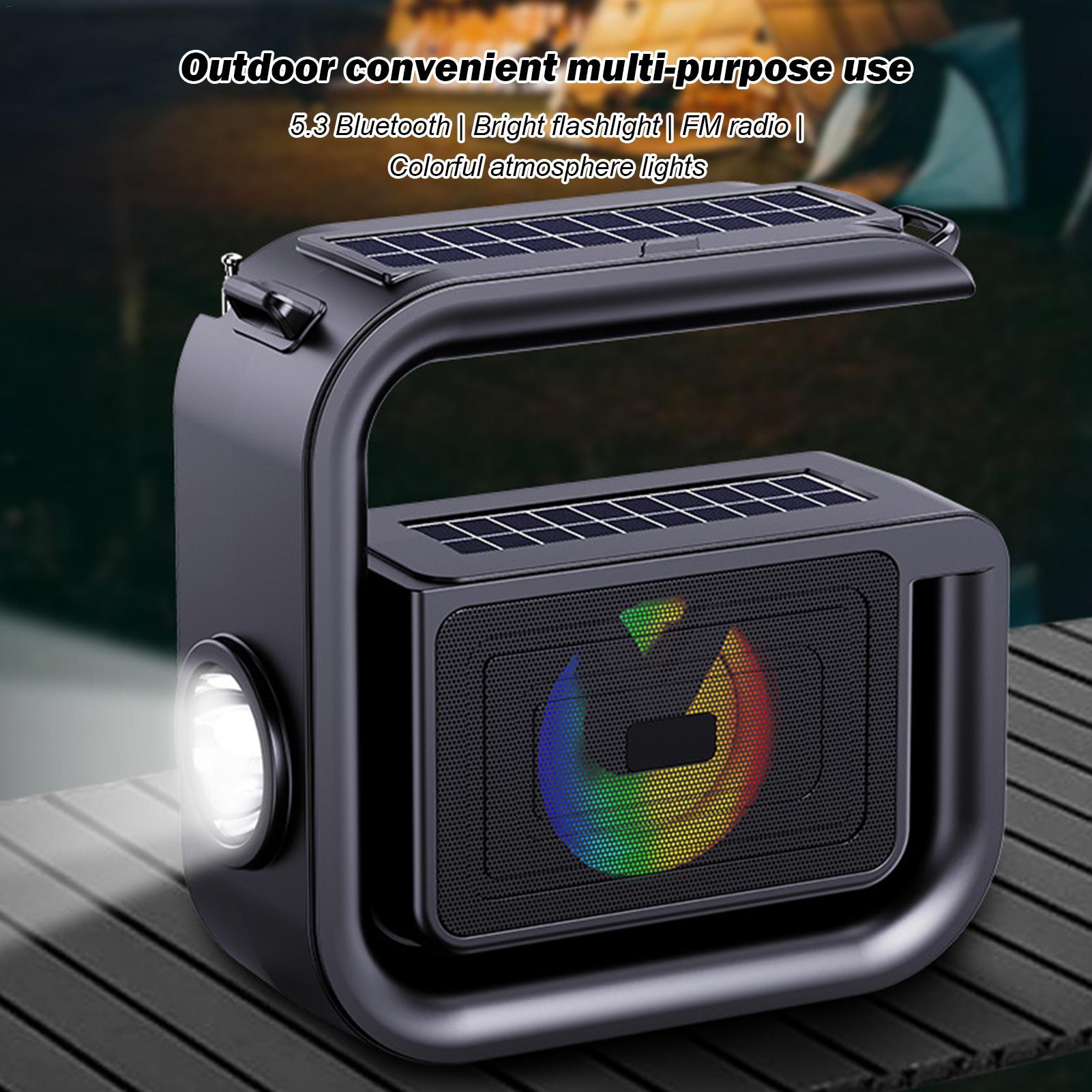 Solar Bluetooth Speaker - 5.3 Wireless Solar Charging Strong Flashlight Outdoor Speaker | HiFi Quality Sound Built-in Big G-Shaped Handle Outdoor Speaker, for Camping, Pool