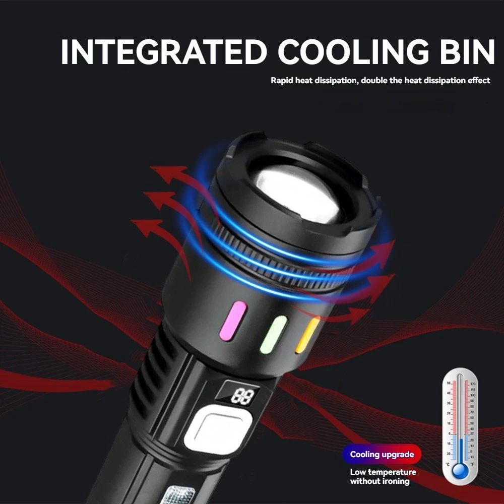 High Power Long-range Lantern Super Bright LED Flashlight USB Charging Zoomable Flashlight Power Display Super Bright Flashlight 5 Gears for Camping Hiking