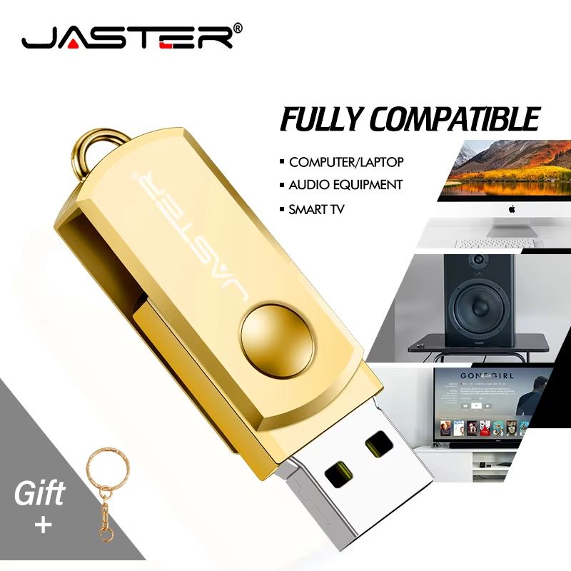 LYRIC Rotatable USB Flash Drive 128GB Metal Pendrive 64GB Free Keychain Pen Drive 32GB Mini Creative Gift Storage Devices 16GB 8GB U Disk