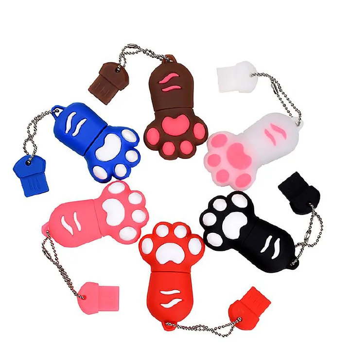 LYRIC Cartoon Cat Claw USB Flash Drives 64GB Cute Pen Drive 32GB 16GB Creative Gift Mini Silica Gel USB Stick Free Key Chain Memory Stick Portable Pendrive 4GB