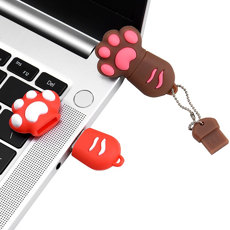 LYRIC Cartoon Cat Claw USB Flash Drives 64GB Cute Pen Drive 32GB 16GB Creative Gift Mini Silica Gel USB Stick Free Key Chain Memory Stick Portable Pendrive 4GB
