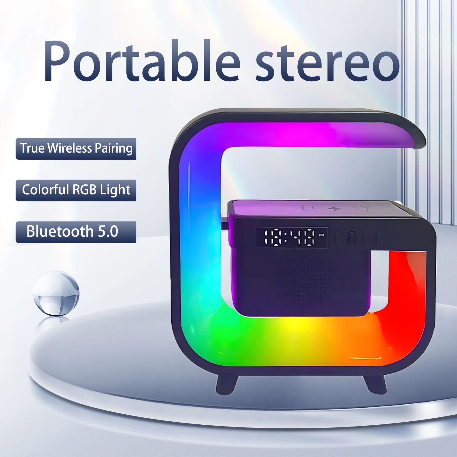 Wireless Charger Pad Stand TF RGB Night Light Bluetooth Speaker 15W Phone Fast Charging Station for iPhone Samsung Xiaomi Huawei