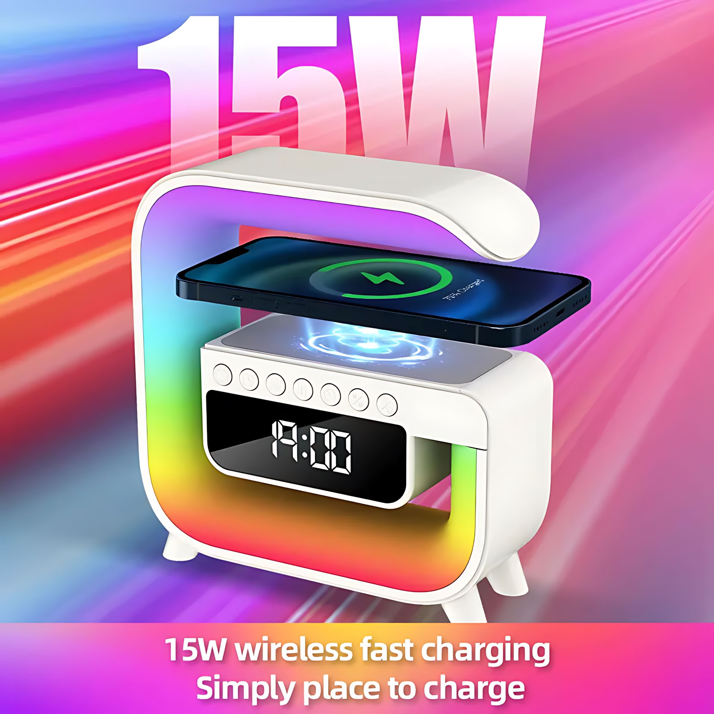 Wireless Charger Pad Stand TF RGB Night Light Bluetooth Speaker 15W Phone Fast Charging Station for iPhone Samsung Xiaomi Huawei