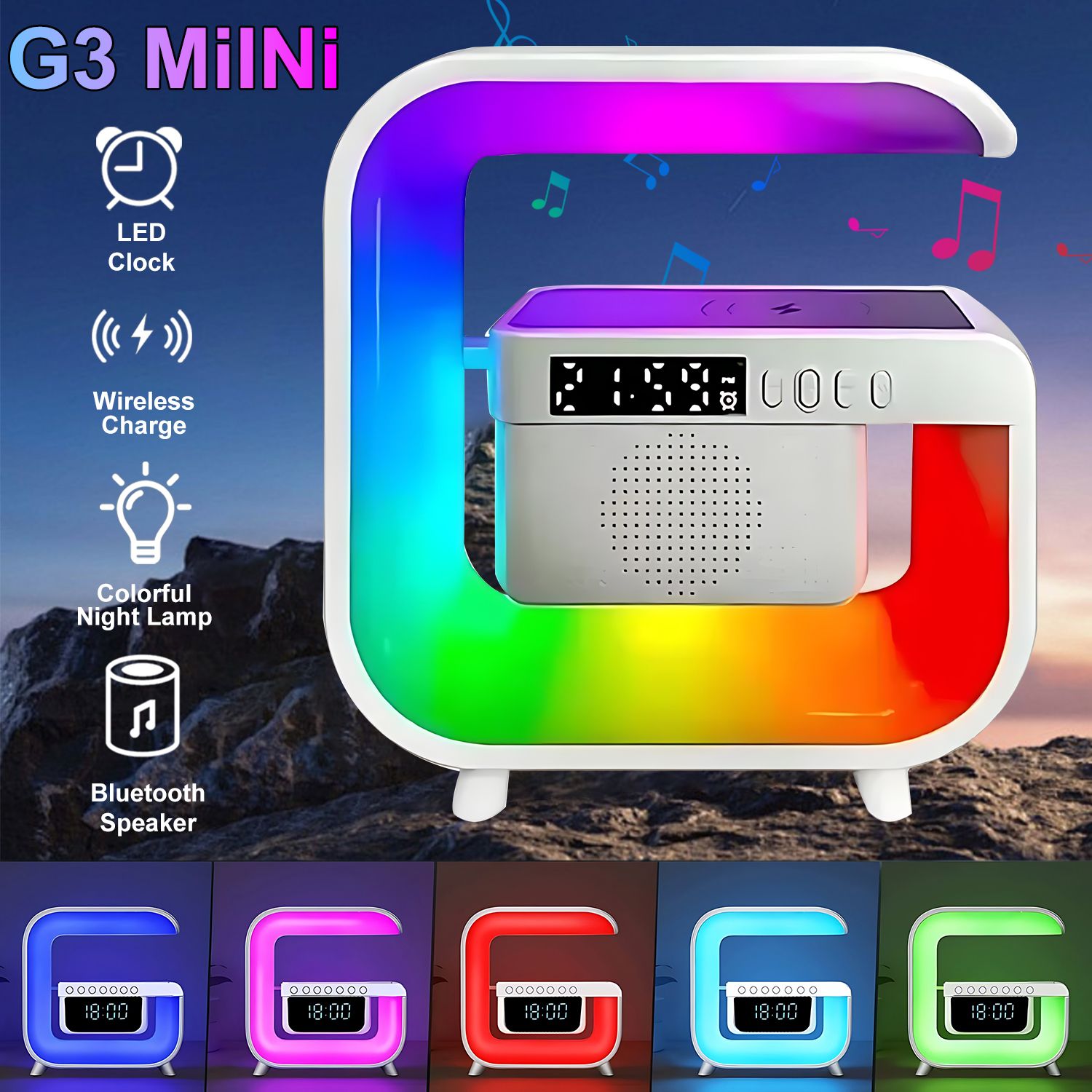 Wireless Charger Pad Stand TF RGB Night Light Bluetooth Speaker 15W Phone Fast Charging Station for iPhone Samsung Xiaomi Huawei