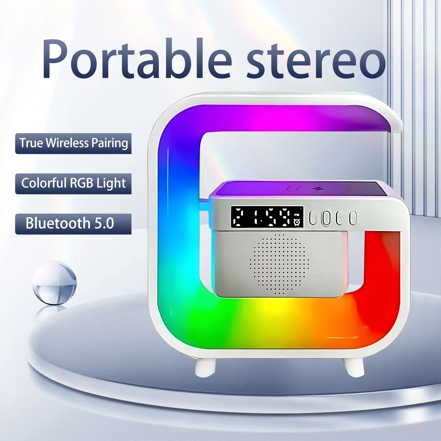 Wireless Charger Pad Stand TF RGB Night Light Bluetooth Speaker 15W Phone Fast Charging Station for iPhone Samsung Xiaomi Huawei