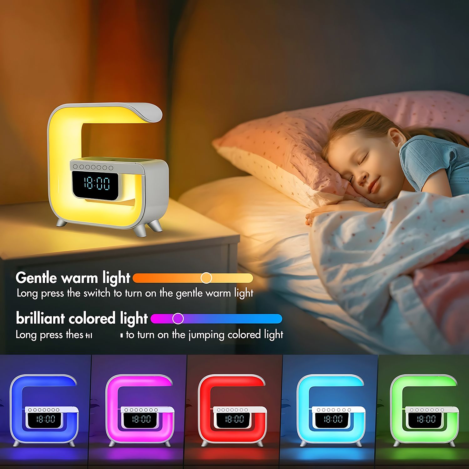 Wireless Charger Pad Stand TF RGB Night Light Bluetooth Speaker 15W Phone Fast Charging Station for iPhone Samsung Xiaomi Huawei