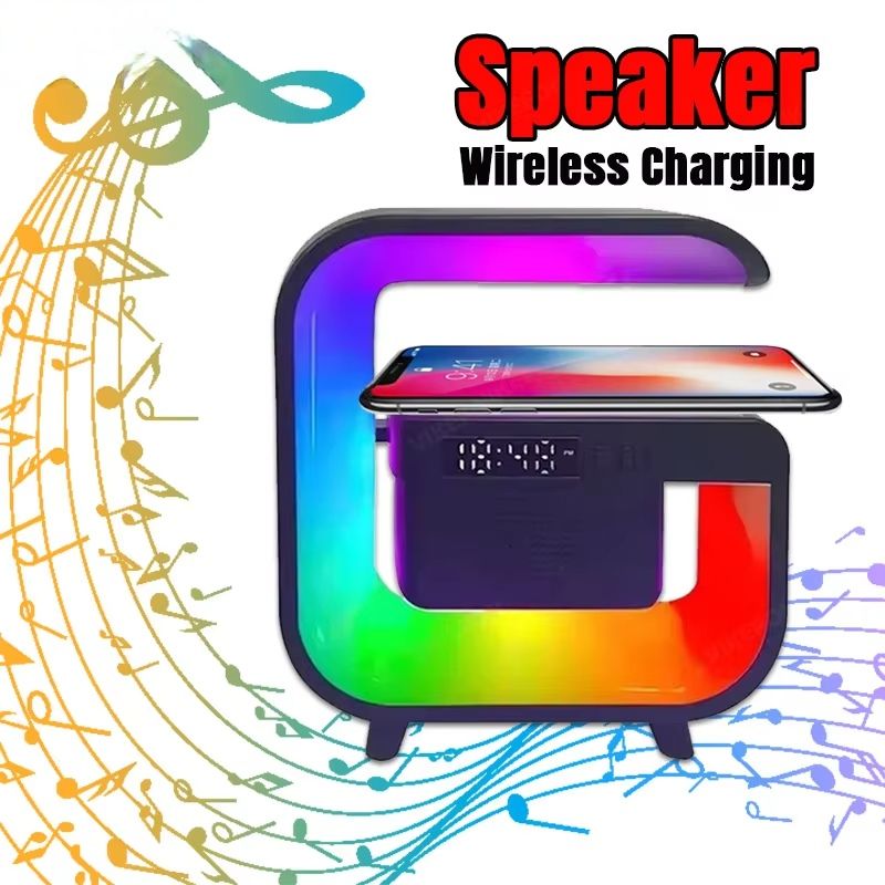 Wireless Charger Pad Stand TF RGB Night Light Bluetooth Speaker 15W Phone Fast Charging Station for iPhone Samsung Xiaomi Huawei