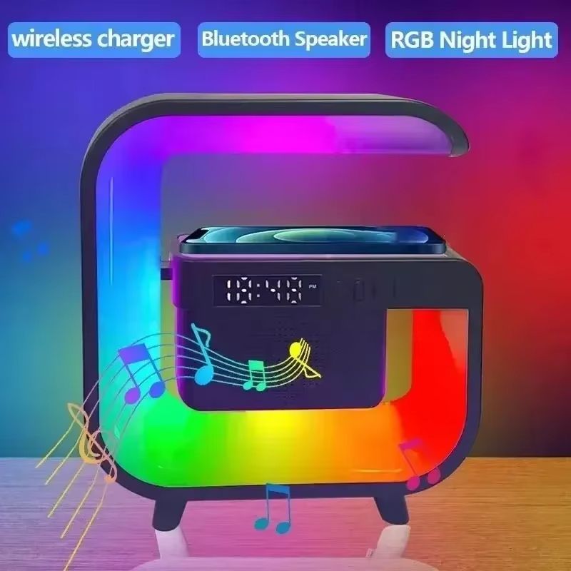 Wireless Charger Pad Stand TF RGB Night Light Bluetooth Speaker 15W Phone Fast Charging Station for iPhone Samsung Xiaomi Huawei