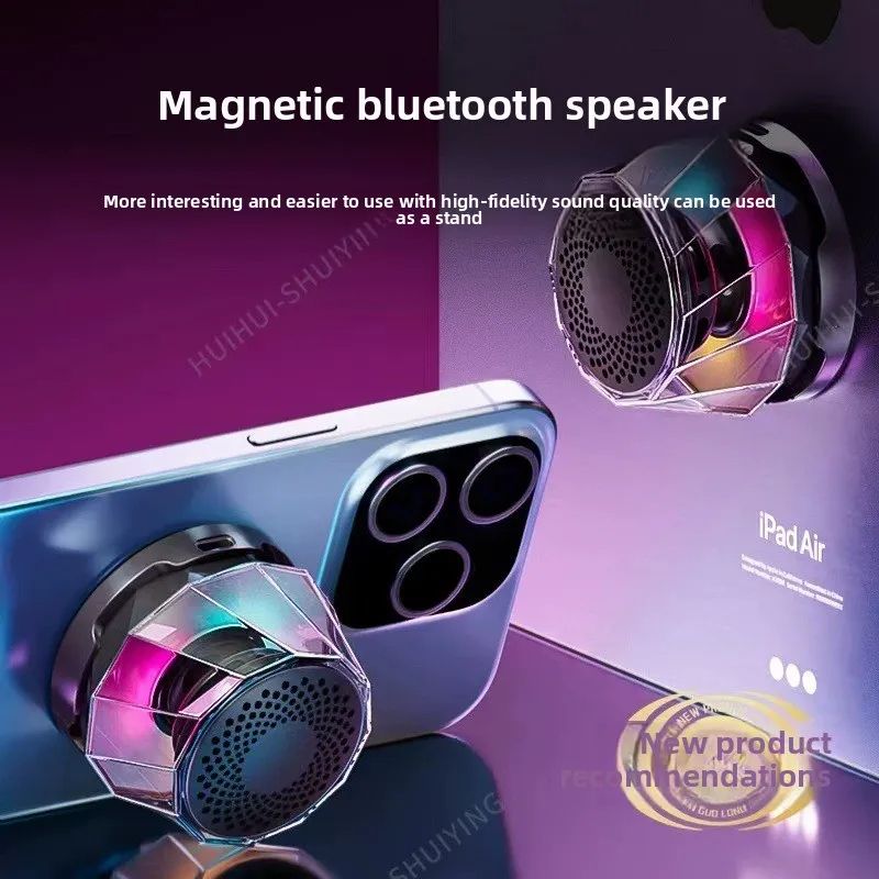 Mini Magnetic Bluetooth Speaker with RGB Lights - Portable Diamond  Wireless Speaker, Phone Stand & TWS Pairing for IPhone/Android