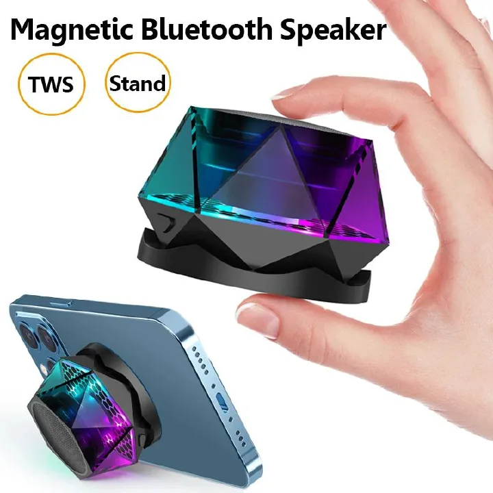 Mini Magnetic Bluetooth Speaker with RGB Lights - Portable Diamond  Wireless Speaker, Phone Stand & TWS Pairing for IPhone/Android