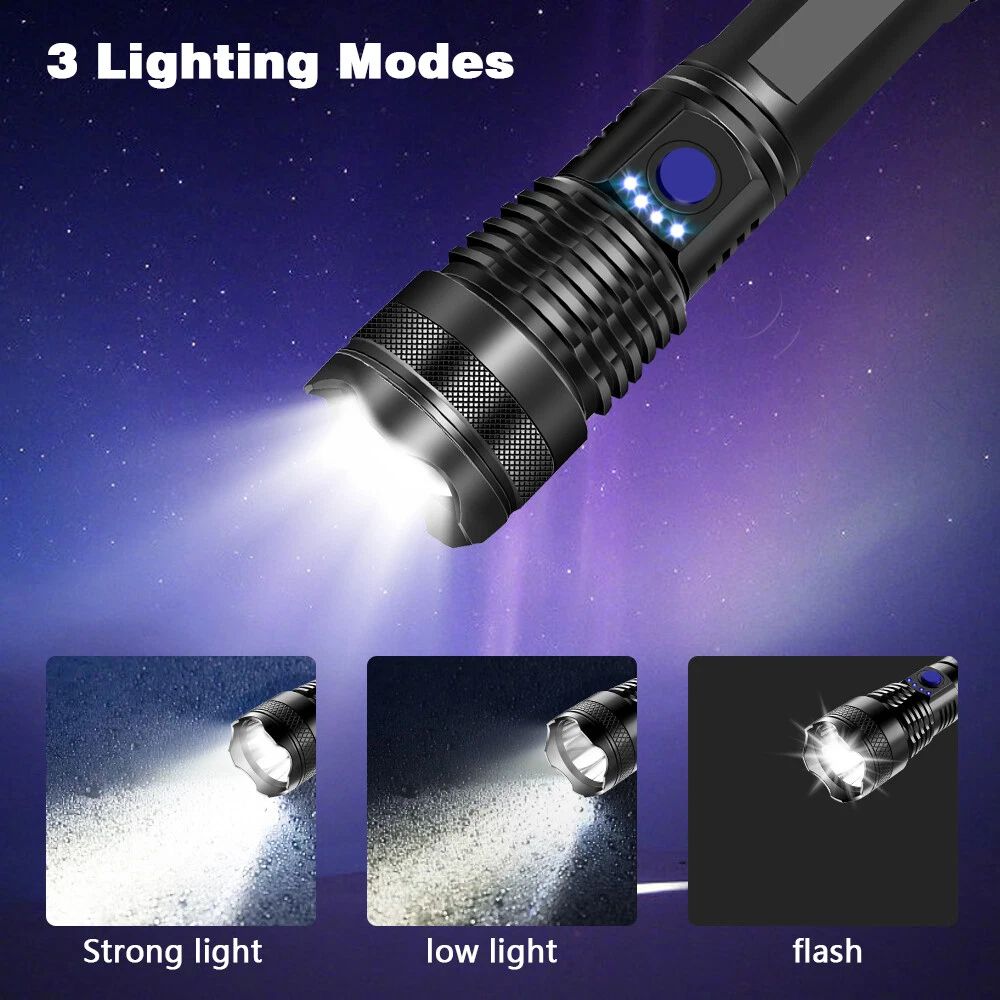 Super Bright USB Rechargeable LED Torch Flashlight Outdoor Flashlight Portable Built-in Battery Power Torch lamp Camping Lantern