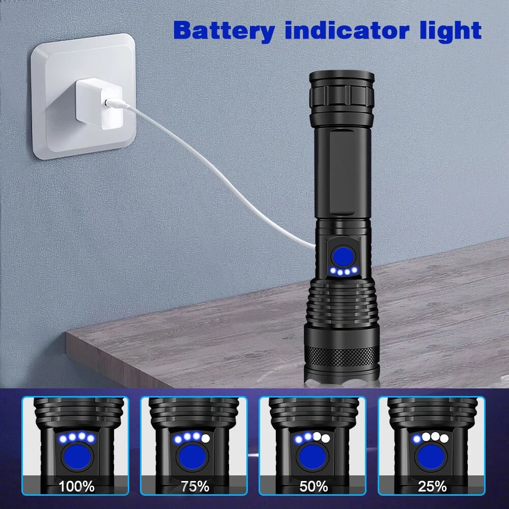 Super Bright USB Rechargeable LED Torch Flashlight Outdoor Flashlight Portable Built-in Battery Power Torch lamp Camping Lantern
