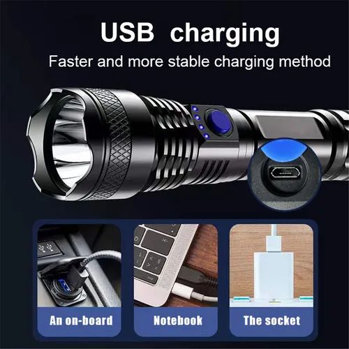 Super Bright USB Rechargeable LED Torch Flashlight Outdoor Flashlight Portable Built-in Battery Power Torch lamp Camping Lantern