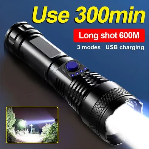 Super Bright USB Rechargeable LED Torch Flashlight Outdoor Flashlight Portable Built-in Battery Power Torch lamp Camping Lantern