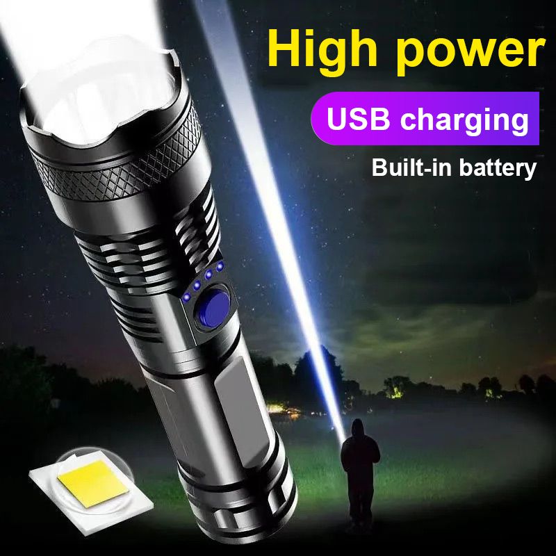 Super Bright USB Rechargeable LED Torch Flashlight Outdoor Flashlight Portable Built-in Battery Power Torch lamp Camping Lantern
