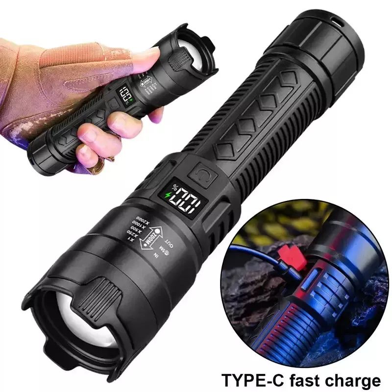 Bright Flashlight ABS Strong Light Focusing Led Flash Light USB Rechargeable Outdoor Flashlights, Mini Lights Portable Ultra-bright Household Xenon Lamp Outdoor Long-range Ultra-long Enduran