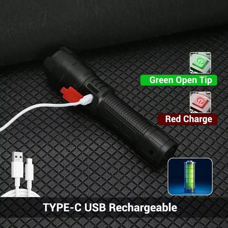 Bright Flashlight ABS Strong Light Focusing Led Flash Light USB Rechargeable Outdoor Flashlights, Mini Lights Portable Ultra-bright Household Xenon Lamp Outdoor Long-range Ultra-long Enduran