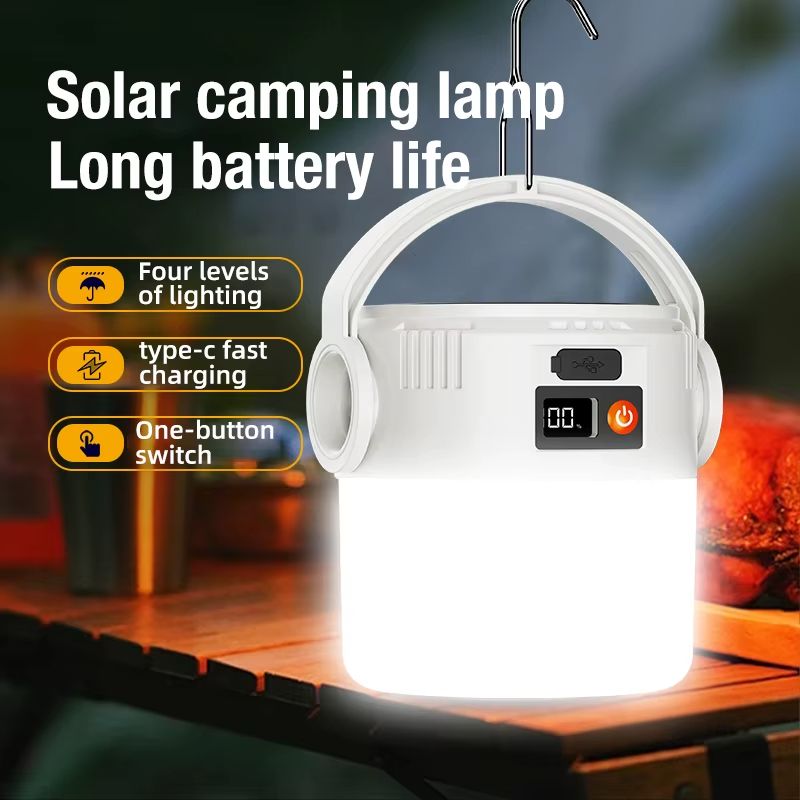 Solar Camping Lights Lightweight Led Camping Lantern Waterproof Foldable Lights Rechargeable Flashlight For Outdoor Home Hiking Night Power Outage Emergency Lamp