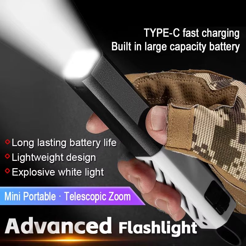 High Strong Power Zoom Led Flashlights 18650 Battery Tactical Torch Light USB Charging Camping Fishing Emergency Zoom Lantern Outdoor Waterproof Flash Light