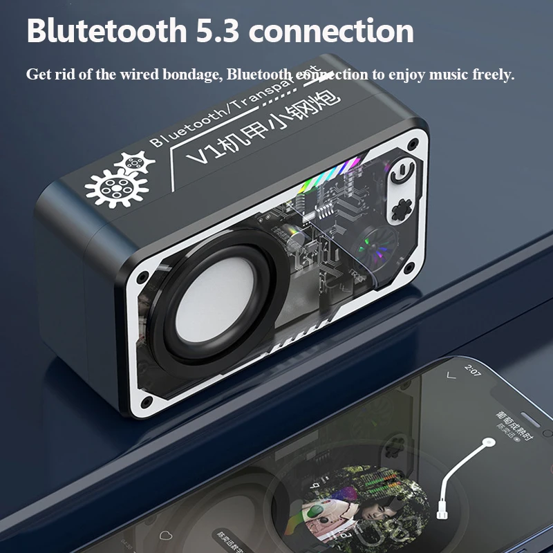 Mini Portable Bluetooth Speaker Wireless Transparent Bluetooth Soundbar Subwoofer with Colorful Light TF Card MP3 Music Player Party Loudspeaker