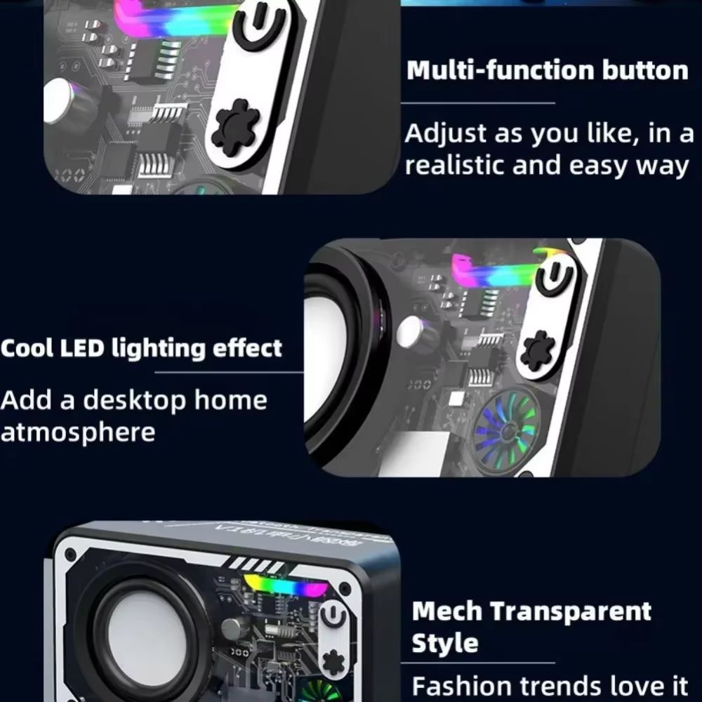 Mini Portable Bluetooth Speaker Wireless Transparent Bluetooth Soundbar Subwoofer with Colorful Light TF Card MP3 Music Player Party Loudspeaker