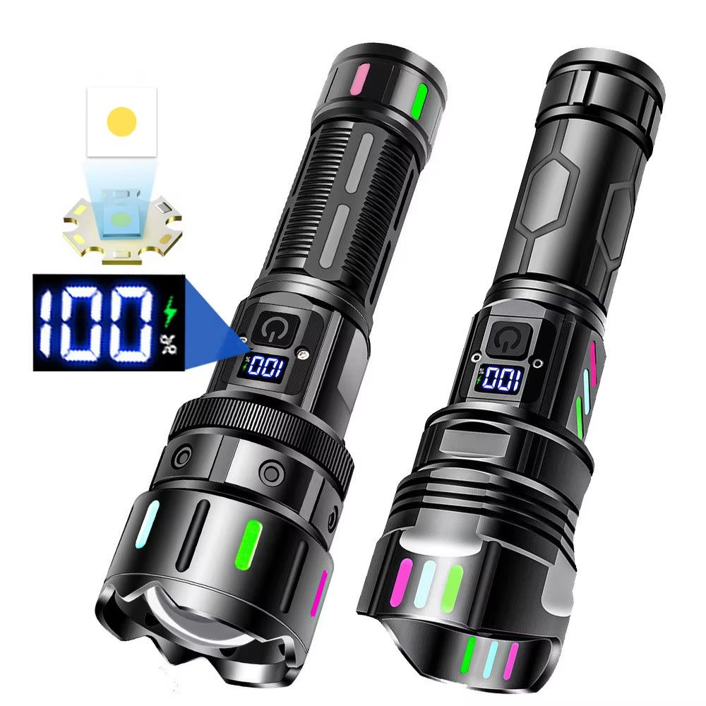 High Power Long Range LED Flashlight Strong Light Lantern USB Rechargeable Tactical Torch Outdoor Waterproof Powerful Zoom Lamp